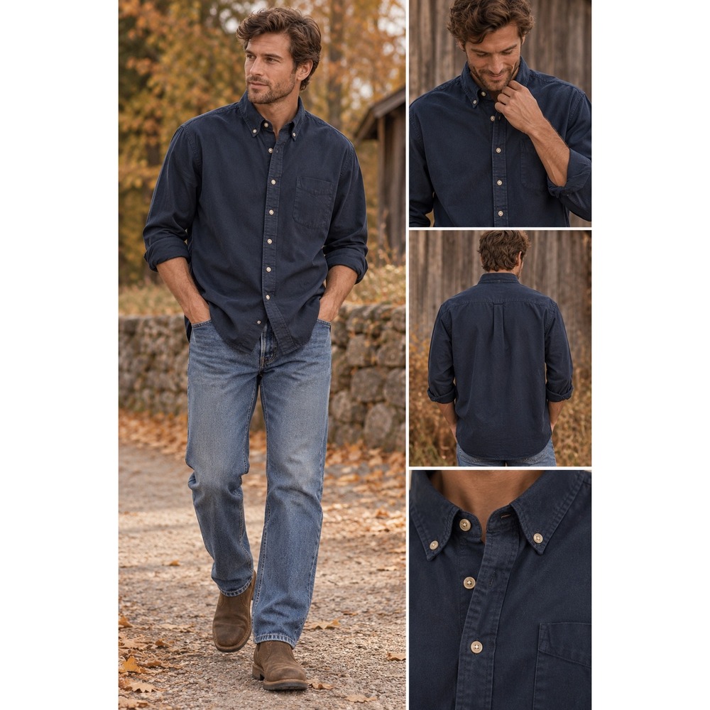 J.Crew Always Mens XL Navy Blue Cotton Twill Button Down Long Sleeve Shirt